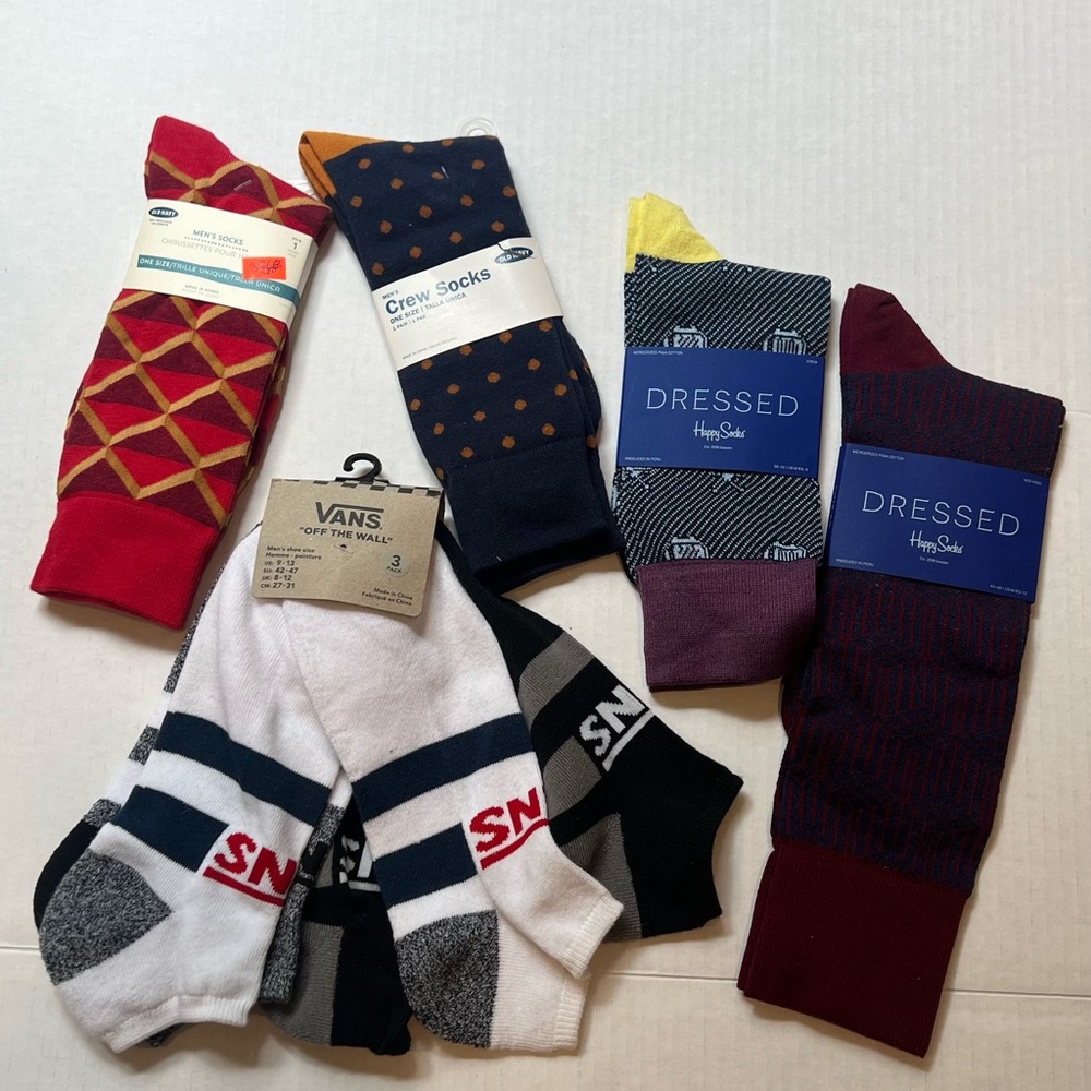 Lot of Men’s socks. Happy Socks. Old Navy. Vans.